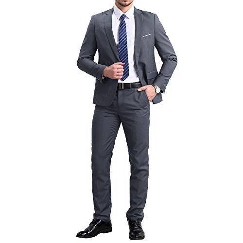 YFFUSHI Slim Fit 2 Piece Suit for Men One Button Casual/Formal Tuxedo Gray