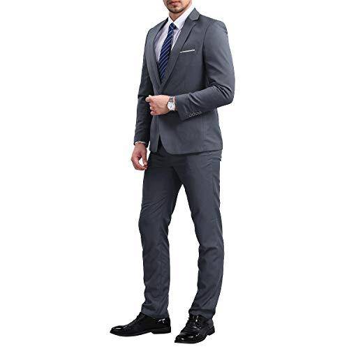 YFFUSHI Slim Fit 2 Piece Suit for Men One Button Casual/Formal Tuxedo Gray