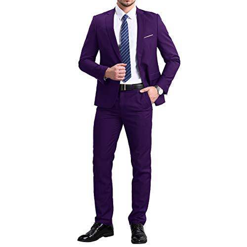 YFFUSHI Slim Fit 2 Piece Suit for Men One Button Casual/Formal Tuxedo Purple