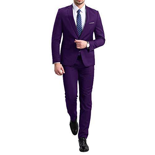 YFFUSHI Slim Fit 2 Piece Suit for Men One Button Casual/Formal Tuxedo Purple