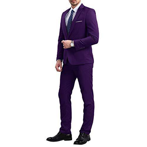 YFFUSHI Slim Fit 2 Piece Suit for Men One Button Casual/Formal Tuxedo Purple