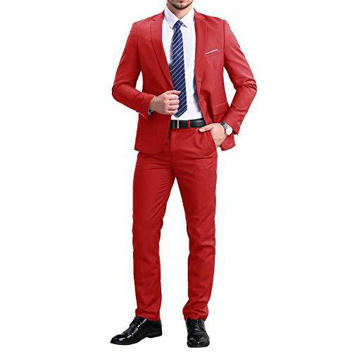 YFFUSHI Slim Fit 2 Piece Suit for Men One Button Casual/Formal Tuxedo Red