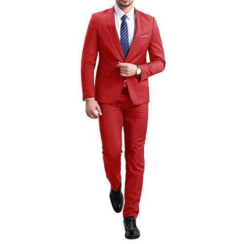 YFFUSHI Slim Fit 2 Piece Suit for Men One Button Casual/Formal Tuxedo Red