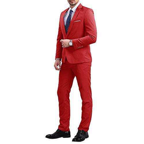 YFFUSHI Slim Fit 2 Piece Suit for Men One Button Casual/Formal Tuxedo Red