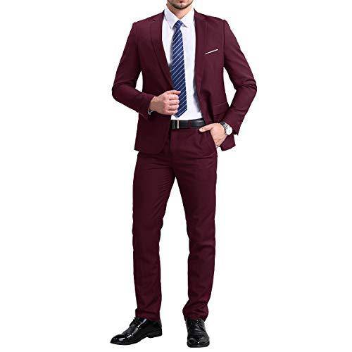 YFFUSHI Slim Fit 2 Piece Suit for Men One Button Casual/Formal Tuxedo Wine Red