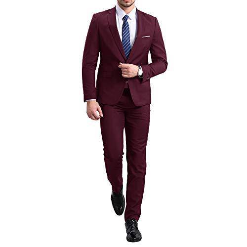 YFFUSHI Slim Fit 2 Piece Suit for Men One Button Casual/Formal Tuxedo Wine Red