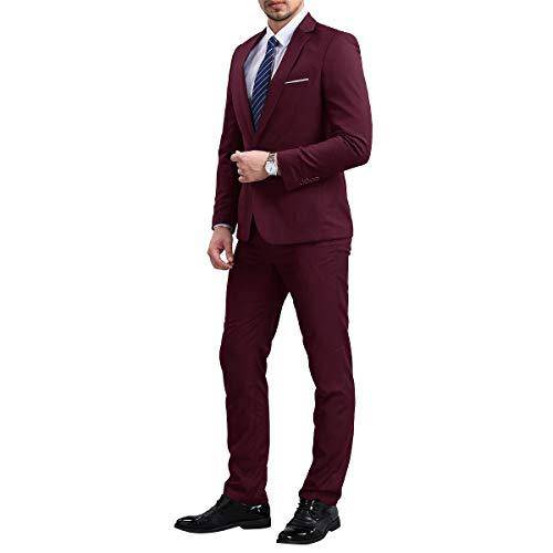 YFFUSHI Slim Fit 2 Piece Suit for Men One Button Casual/Formal Tuxedo Wine Red