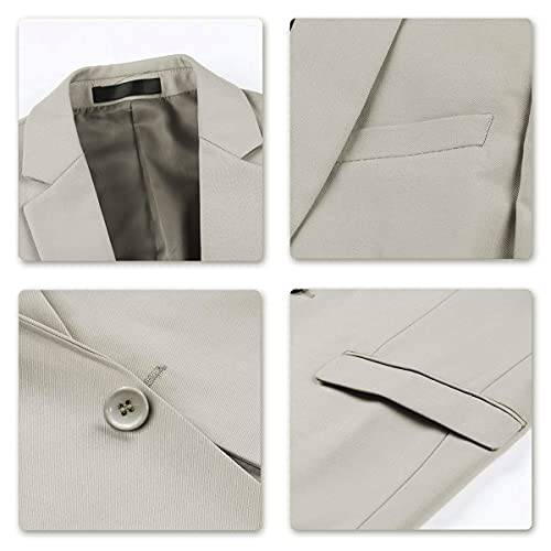 YFFUSHI Men's Slim Fit 3 Piece Suit One Button Suits Blazer Tux Vest & Trousers Beige