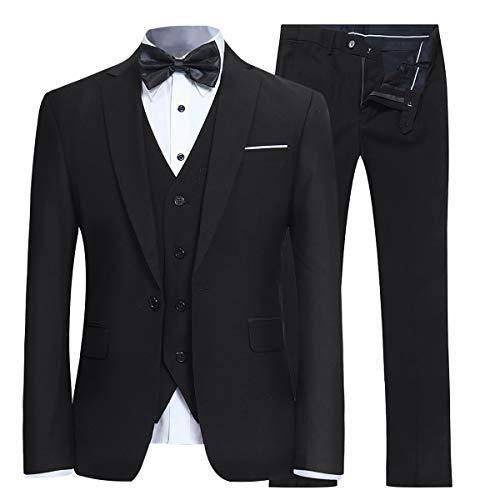 YFFUSHI Men's Slim Fit 3 Piece Suit One Button Suits Blazer Tux Vest & Trousers Black