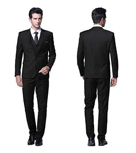 YFFUSHI Men's Slim Fit 3 Piece Suit One Button Suits Blazer Tux Vest & Trousers Black