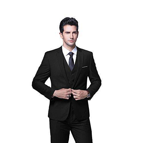 YFFUSHI Men's Slim Fit 3 Piece Suit One Button Suits Blazer Tux Vest & Trousers Black