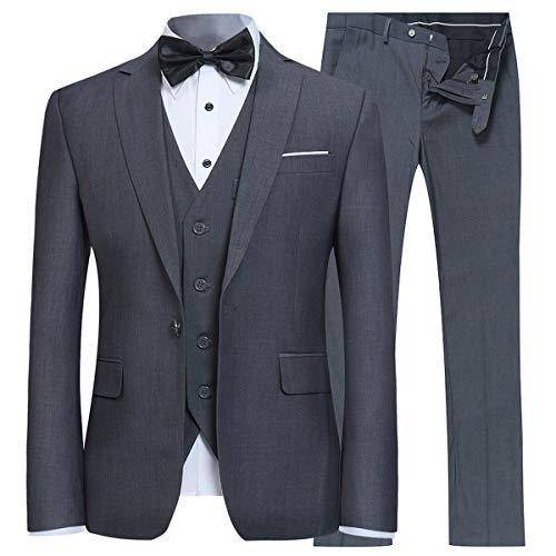 YFFUSHI Men's Slim Fit 3 Piece Suit One Button Suits Blazer Tux Vest & Trousers Dark Gray