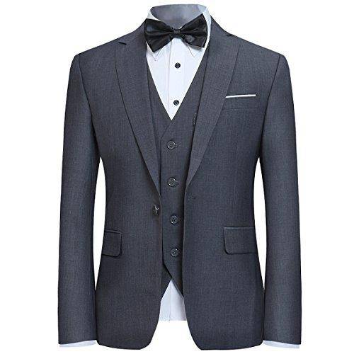 YFFUSHI Men's Slim Fit 3 Piece Suit One Button Suits Blazer Tux Vest & Trousers Dark Gray