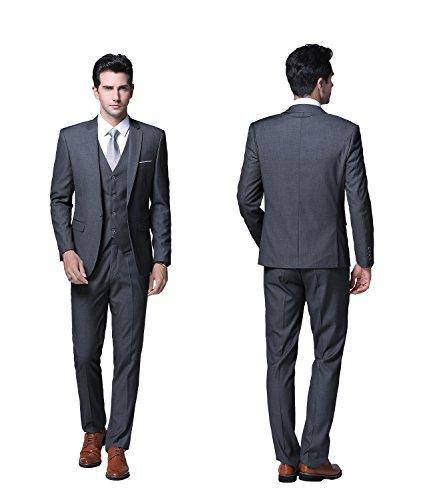 YFFUSHI Men's Slim Fit 3 Piece Suit One Button Suits Blazer Tux Vest & Trousers Dark Gray