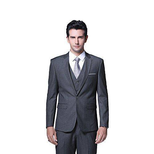 YFFUSHI Men's Slim Fit 3 Piece Suit One Button Suits Blazer Tux Vest & Trousers Dark Gray