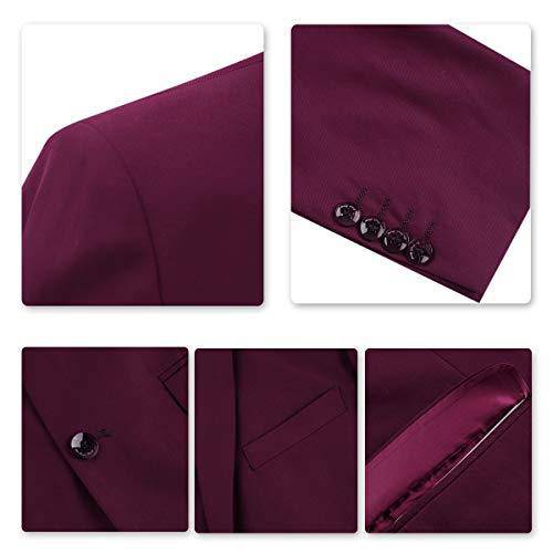 YFFUSHI Men's Slim Fit 3 Piece Suit One Button Suits Blazer Tux Vest & Trousers Dark Red