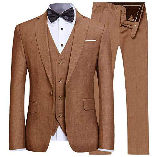 YFFUSHI Men's Slim Fit 3 Piece Suit One Button Suits Blazer Tux Vest & Trousers Khaki