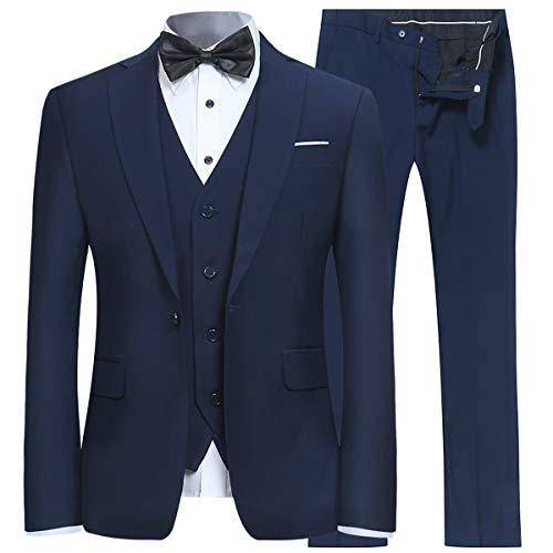 YFFUSHI Men's Slim Fit 3 Piece Suit One Button Suits Blazer Tux Vest & Trousers Navy