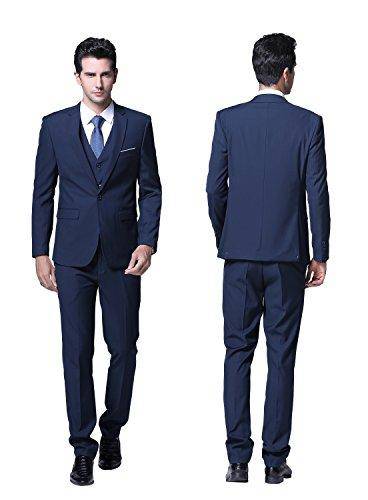 YFFUSHI Men's Slim Fit 3 Piece Suit One Button Suits Blazer Tux Vest & Trousers Navy