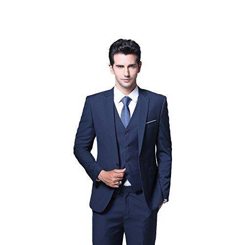 YFFUSHI Men's Slim Fit 3 Piece Suit One Button Suits Blazer Tux Vest & Trousers Navy