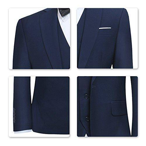 YFFUSHI Men's Slim Fit 3 Piece Suit One Button Suits Blazer Tux Vest & Trousers Navy