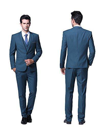 YFFUSHI Men's Slim Fit 3 Piece Suit One Button Suits Blazer Tux Vest & Trousers Teal Blue