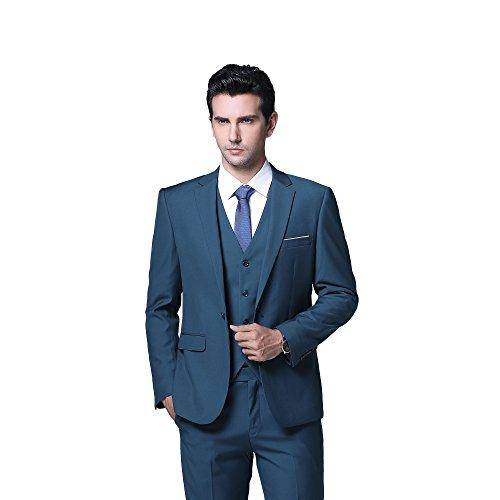 YFFUSHI Men's Slim Fit 3 Piece Suit One Button Suits Blazer Tux Vest & Trousers Teal Blue