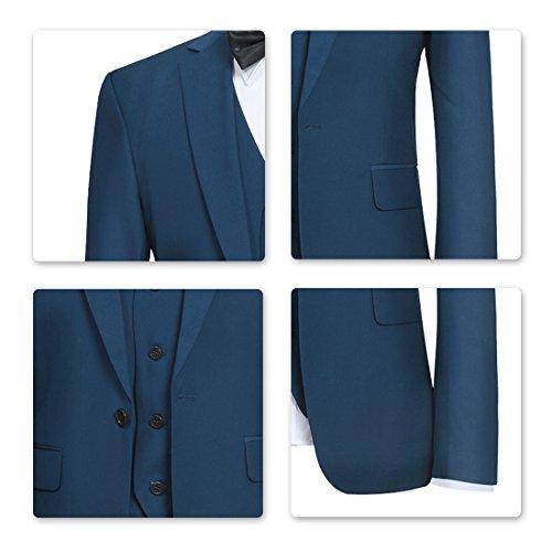 YFFUSHI Men's Slim Fit 3 Piece Suit One Button Suits Blazer Tux Vest & Trousers Teal Blue